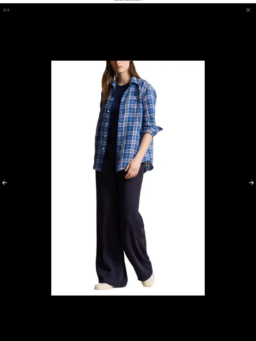 Polo Ralph Lauren Blue & White Plaid Button-Down 100% Linen Long Sleeve Shirt